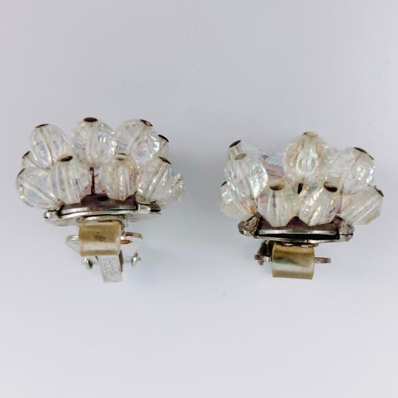 VTG MCM Signed Hobé Clip-On Earrings Aurora Borealis Crystal Cluster 1950s 1960s - Picture 8 of 10